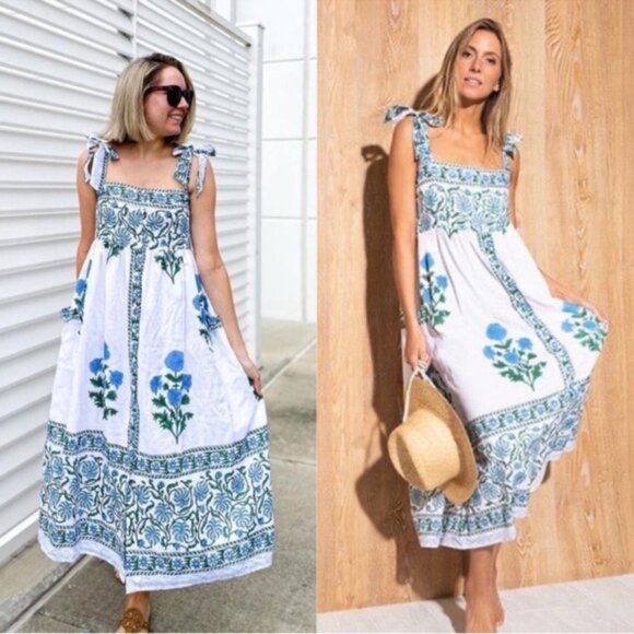 Juliet Dunn Dress Poppy Tie Shoulder Floral MidiSummer White Size 1 4/6 - Picture 3 of 9